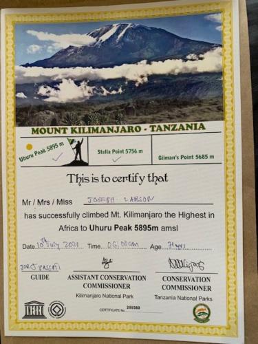 Certificate of summiting.